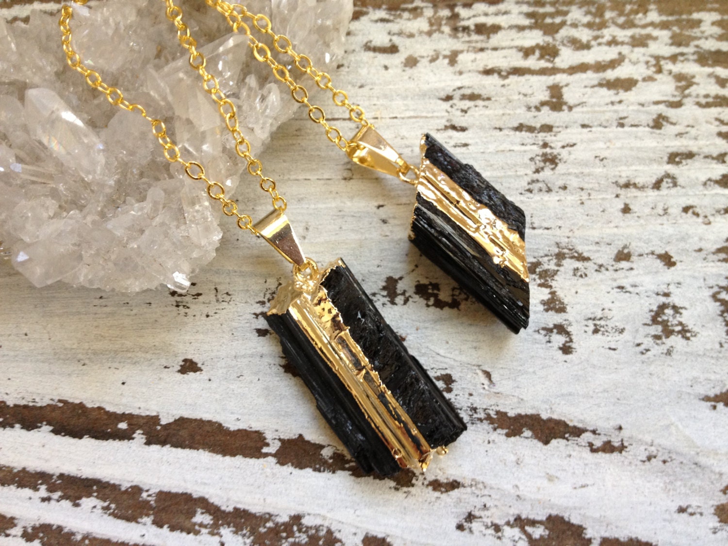 BLACK LIGHT / Raw Dipped Black Tourmaline Gemstone Crystal Pendant Layering Necklace - You Choose Gold OR Silver, Nature Inspired, Spring