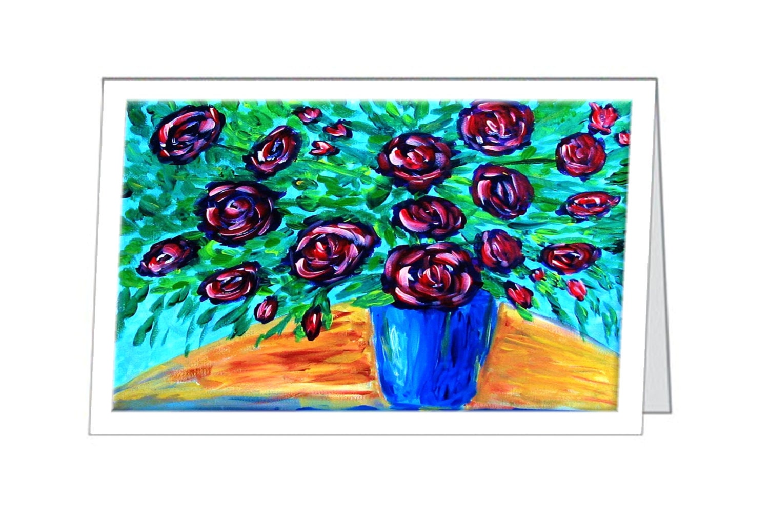 Impasto Flowers in a Vase Greeting Card with an Envelope. 5 x 7. Easily Framed as Art.
