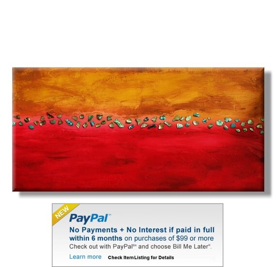 Abstract with Shells. Original Handpainted Acrylic Thick 3d Texture Impasto Palette Knife Painting. Size 18 x 36.