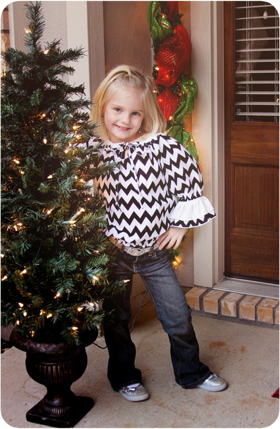 Bella Blouse for Girls 12M-10Y PDF Pattern & Instructions -3/4 sleeves-ruffles-elastic waist-drawstring tie-contrasting neckline-easy sew