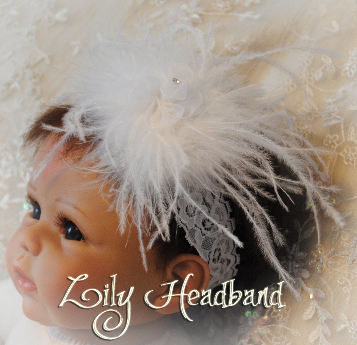 LILY  -  CUSTOM MADE Christening Headband, Baptism Headband, Blessing Headband, Headband