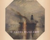 Funeral Of Black Sails-Burial At Sea-Body Of Sir David Wilkie-Death-Peace-Ship-Blaze-Mourning-1913 Antique Color Art PRINT-Gothic Picture