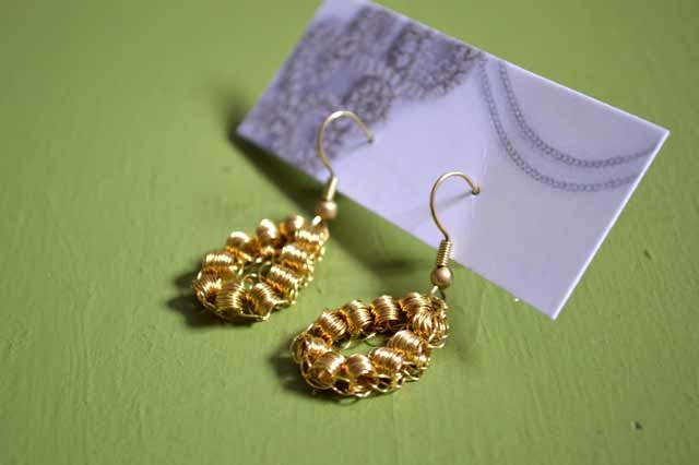 Brass Wire Crochet Teardrop Earrings