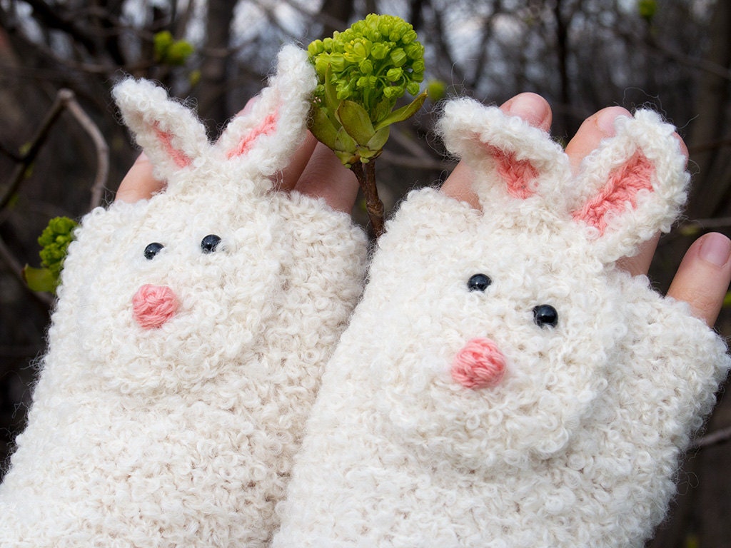 RABBIT FINGERLESS GLOVES (White) - Free Shipping Worldwide
