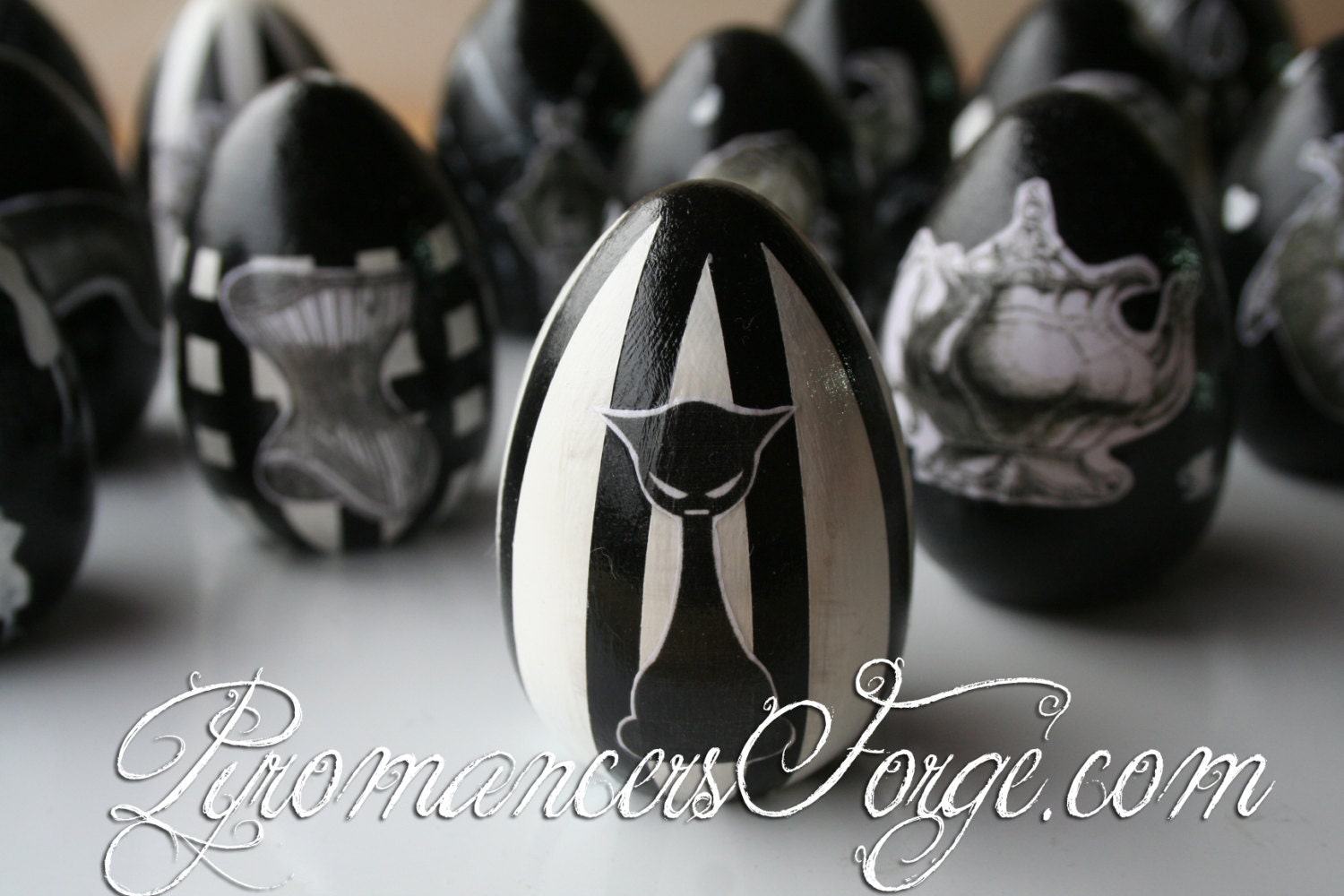 Sinister Cat Gothic Black & White Painted Decorative Egg