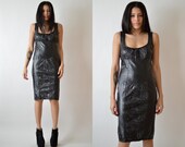Tight Pleather Midi Length Vintage 90s Dress