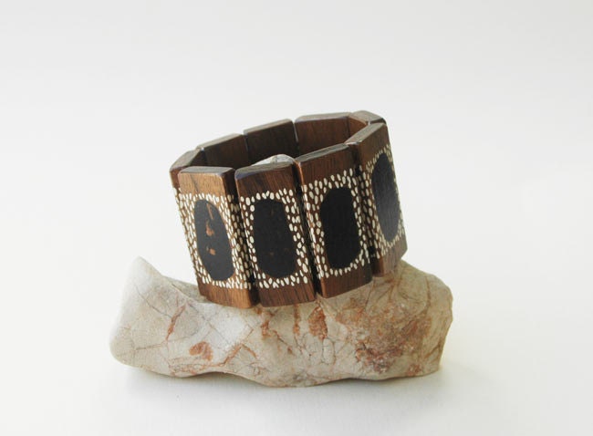Wood Bracelet Black and White Bracelet Geometric Statement Bracelet