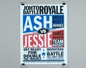 Anime inspired vintage fight pokemon poster super nerdy print - 11 by 14