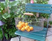 Vintage Wire Basket Wood Handle 40s// Rustic Farm French European Handmade