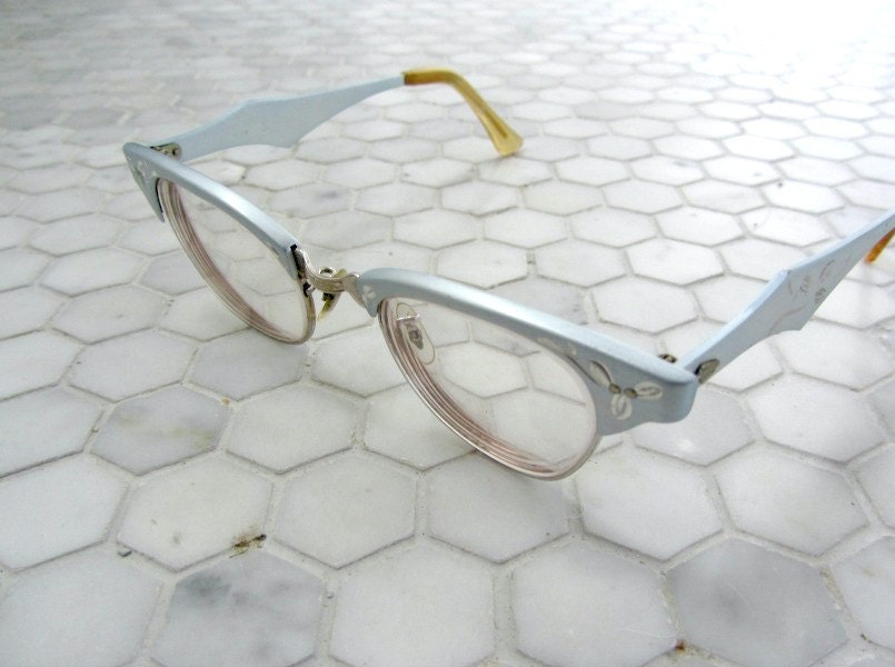 Silver eyeglasses . 1950s vintage glasses . 50s eye glass frames