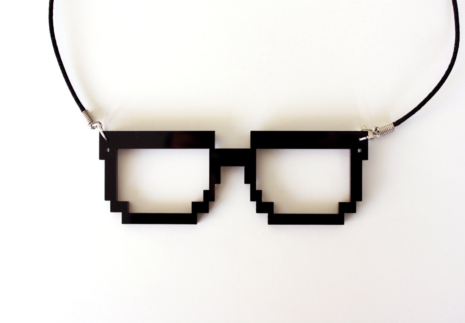 Pixel Nerd Glasses Frame Necklace, Geek Gamer Jewelry, in Black Acrylic
