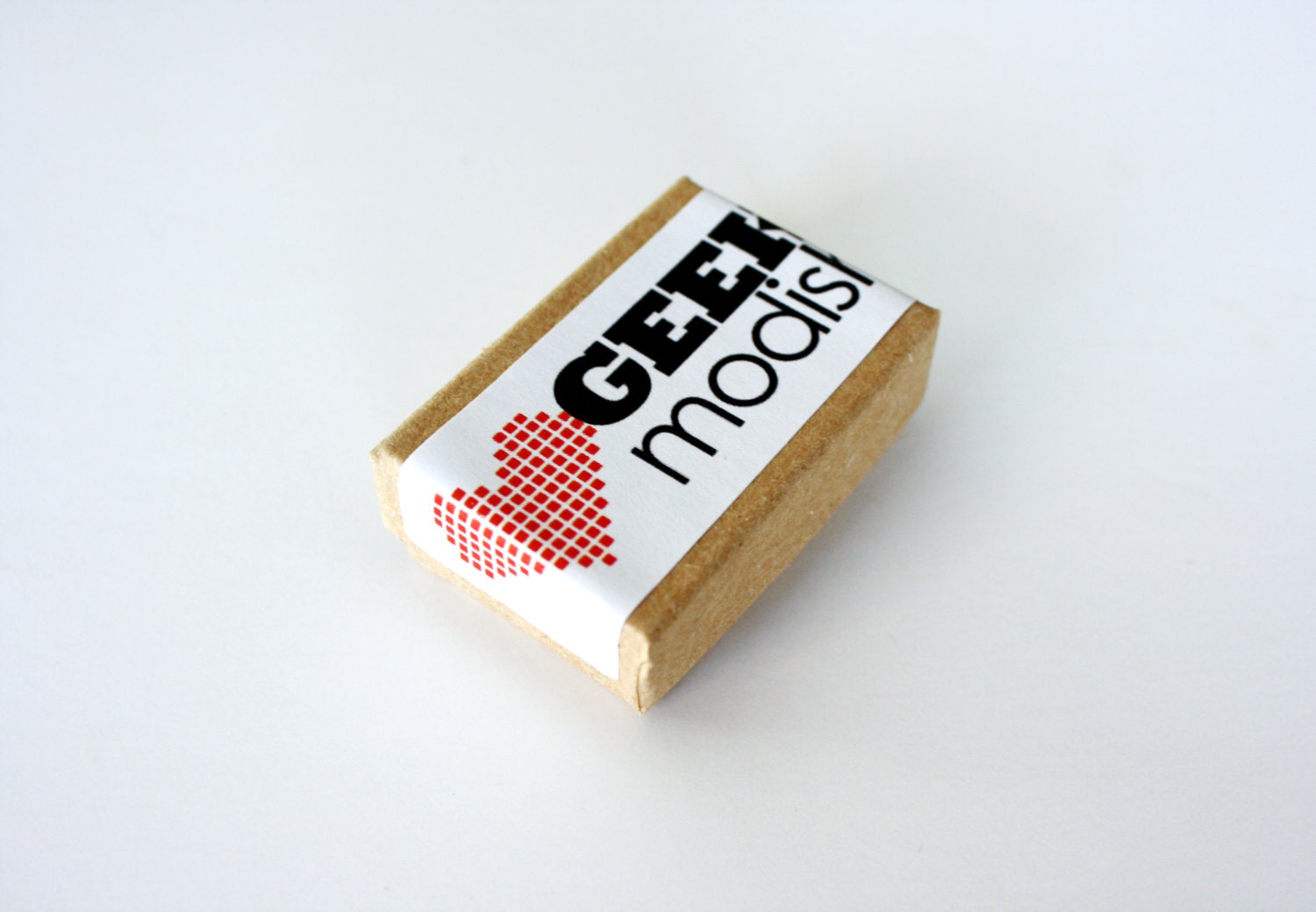 Red Pixel Heart Necklace, Geek Gamer Jewelry in Birch Wood, "I Love You in Pixels"