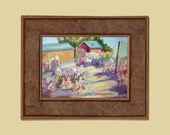 Fine Art, 8x10, landscape painting. "Walkway by the Flowers". ORIGINAL Oil painting. Thick painting with flowers and cottage. 50% off