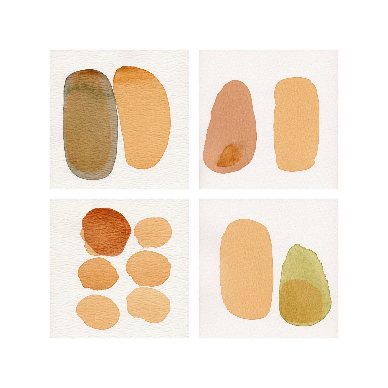 CELLS, 4 original watercolour paintings and ink drawings on paper, 6x6 inches, 15x15 cm, natural colors