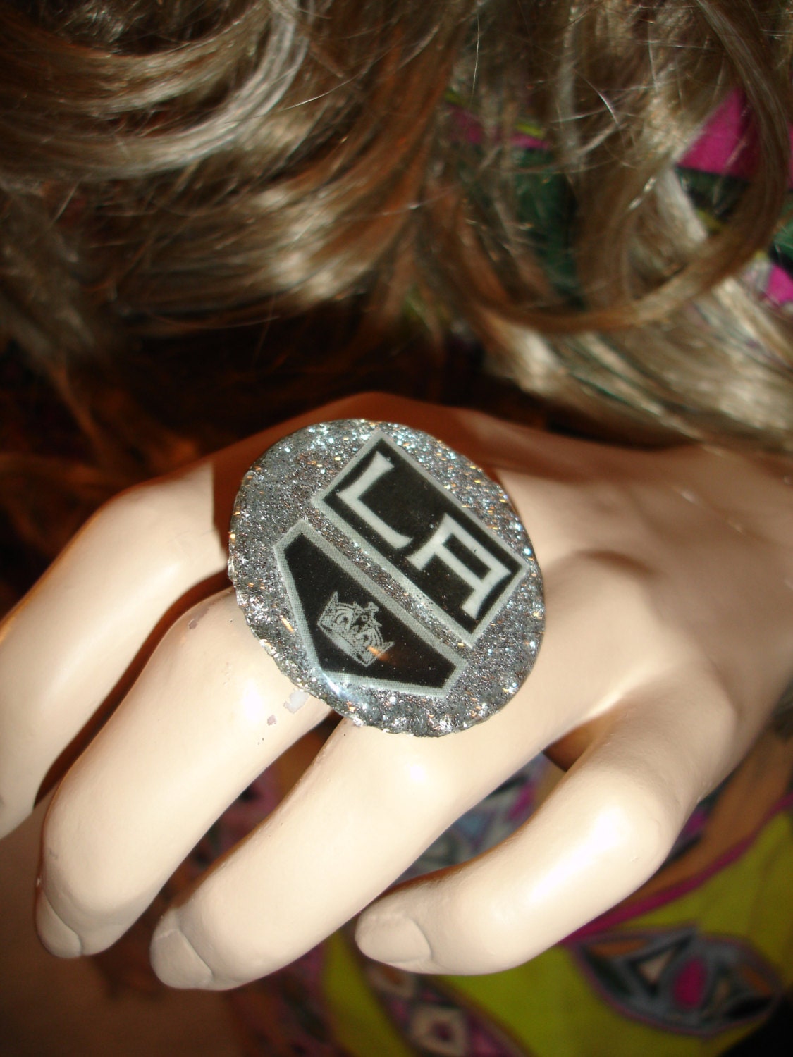 Buy custom sports apparel - LA KINGS Glitter Resin RING Hockey ooak ladies girls sports apparel Stanley cup