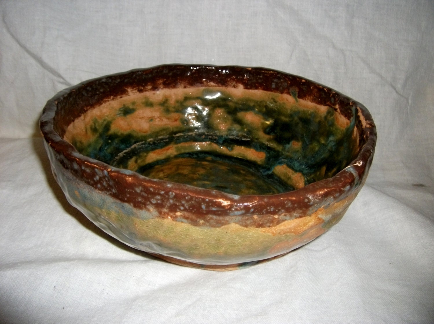 Vintage Clay Pottery Bowl Rustic Primitive Only 8 USD