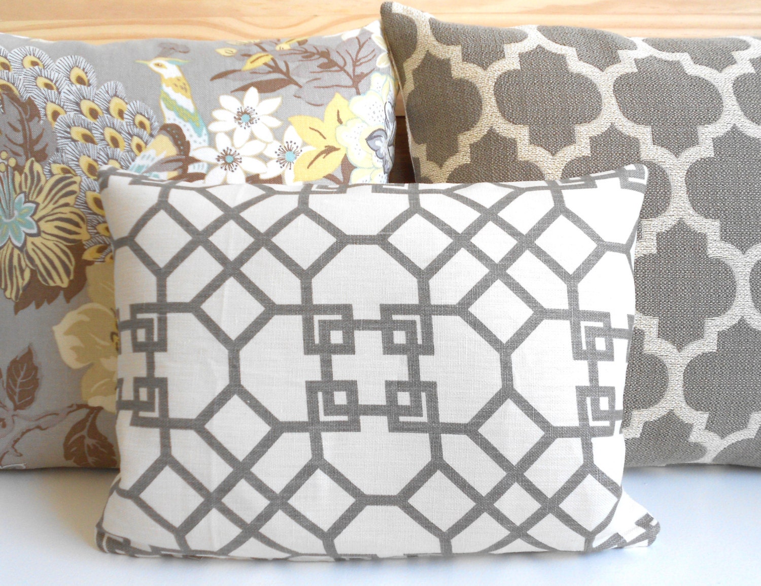 Designer pillow cover, Windsor Smith for Kravet,  haze pelagos,  gray trellis lumbar pillow