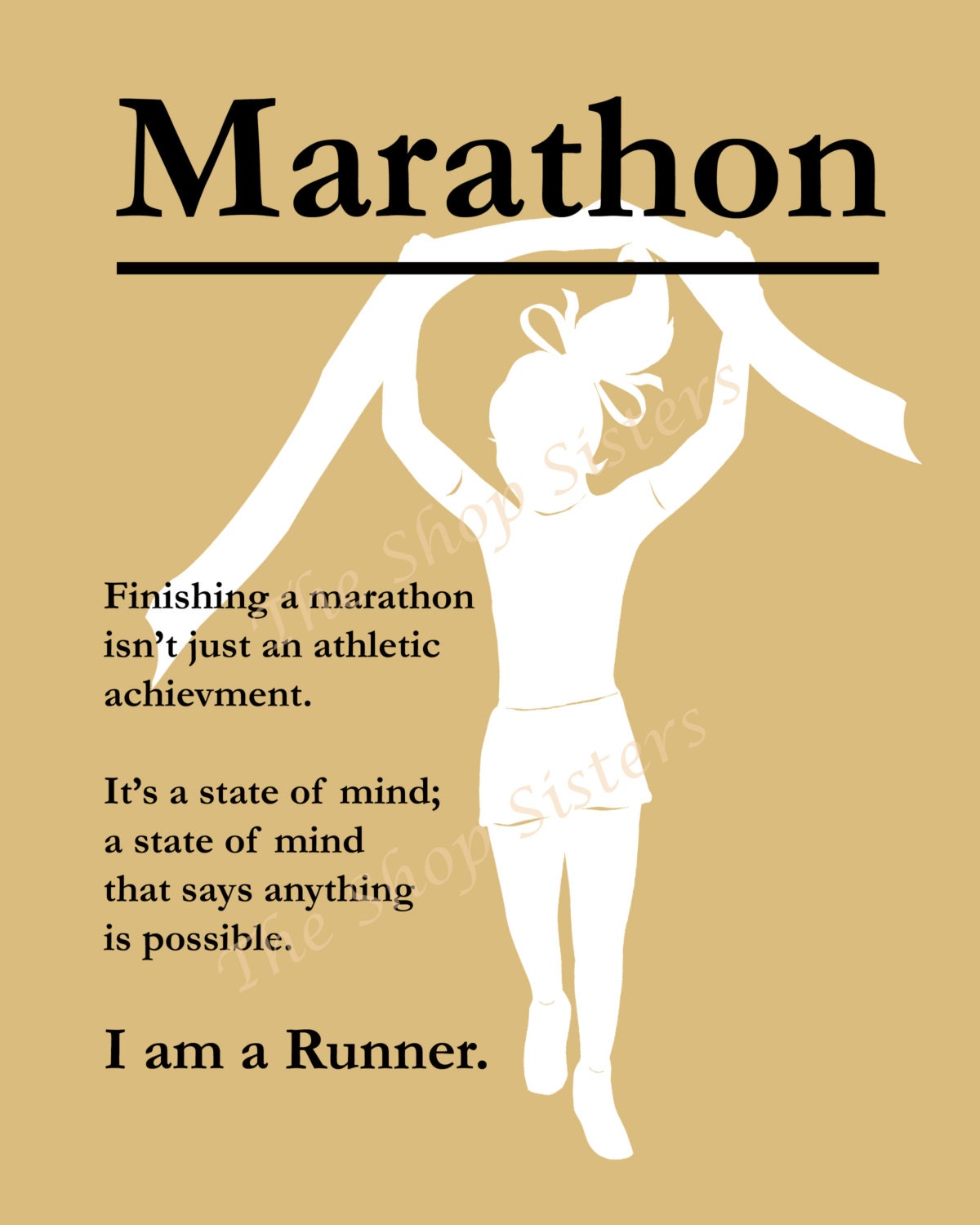 Marathon Girl Inspirational Silhouette  8 x 10 Print Wall art FREE shipping Runner beige Olympics