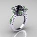 Modern French 10K White Gold Black Diamond Green Topaz Wedding Ring, Engagement Ring R224-10KWGBTBD