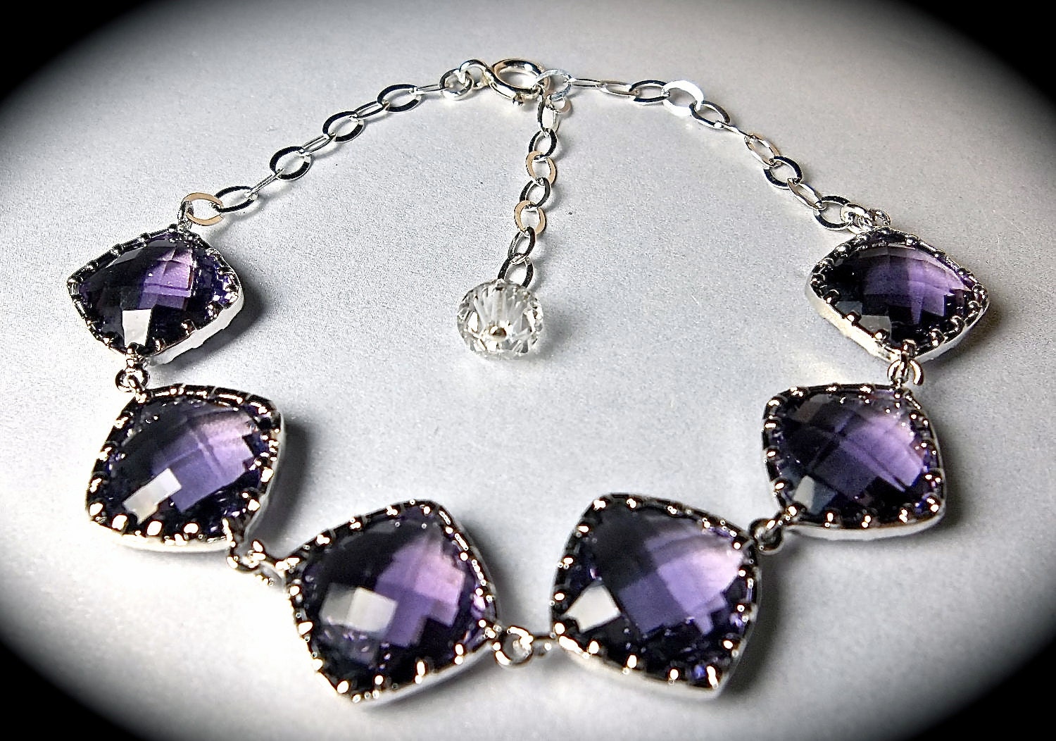 Amethyst - Necklace - Bracelet - Earrings - 3 piece set  - Sterling silver - Purple Diamond cut Cubic Zirconia's - Bridesmaids - Gift -