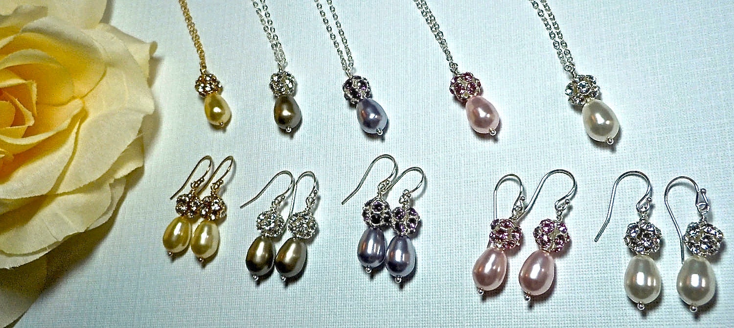 Pearl earrings - Bridal jewelry - Pearl drops - Crystal Fireballs -- You CHOOSE color - Sterling silver - Bridesmaids - PromGift