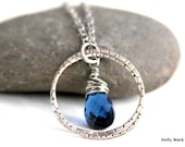 Necklace, sterling silver intertwining circles, wire wrapped Kyanite stone, sterling silver oxidized chain, Mother's Day gift