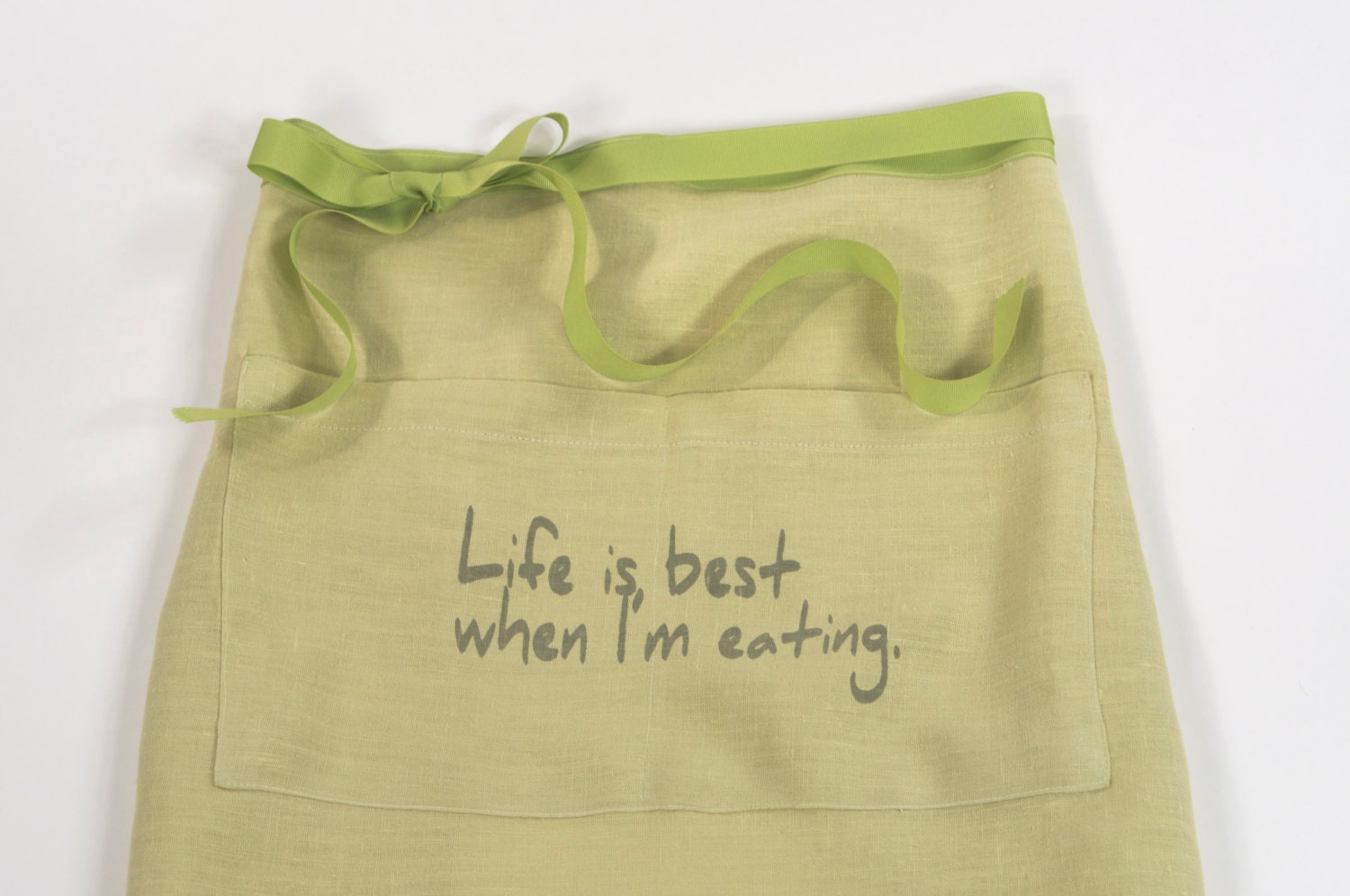 SALE. Linen Half Apron, Hand Printed, Life is Best in Citrus