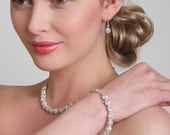 Wedding Jewelry Set - Rhinestone Necklace Earrings and Bracelet in Silver