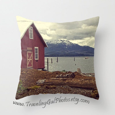 NEW Pillow Cover travel photography red barn Alaska red blue ocean sea landcsape clouds mountains home decor gift pillow case 20"x20"