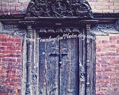 Travel photography door doorway brown red brick wood collection home decor large wall art 8x10 fine art photo