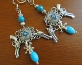 Cowgirl Western Earrings, Cowgirl Jewelry, Rodeo Jewelry, Silver & Turquoise Gun Charm Earrings