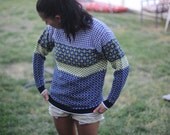 Great vintage 1980s womens Retro Sweater by Boutique Europa a branch of Newport News , small, Neon yellow, navy and black