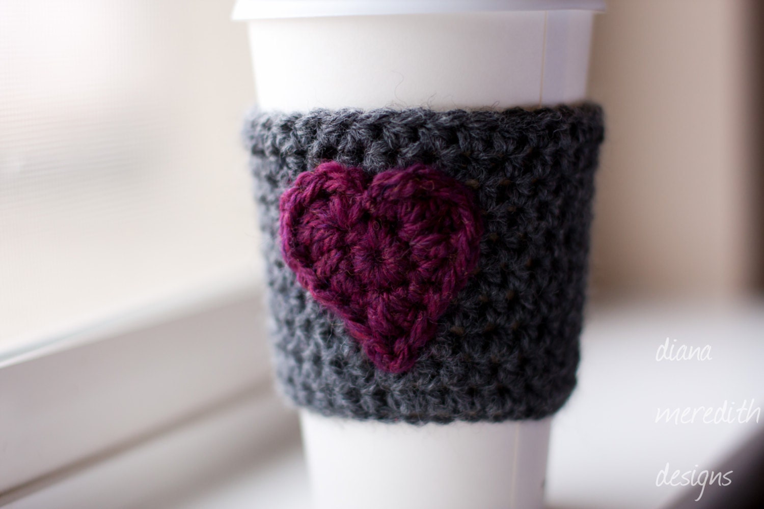 Coffee Cozy - Slate Gray with Ruby Heart