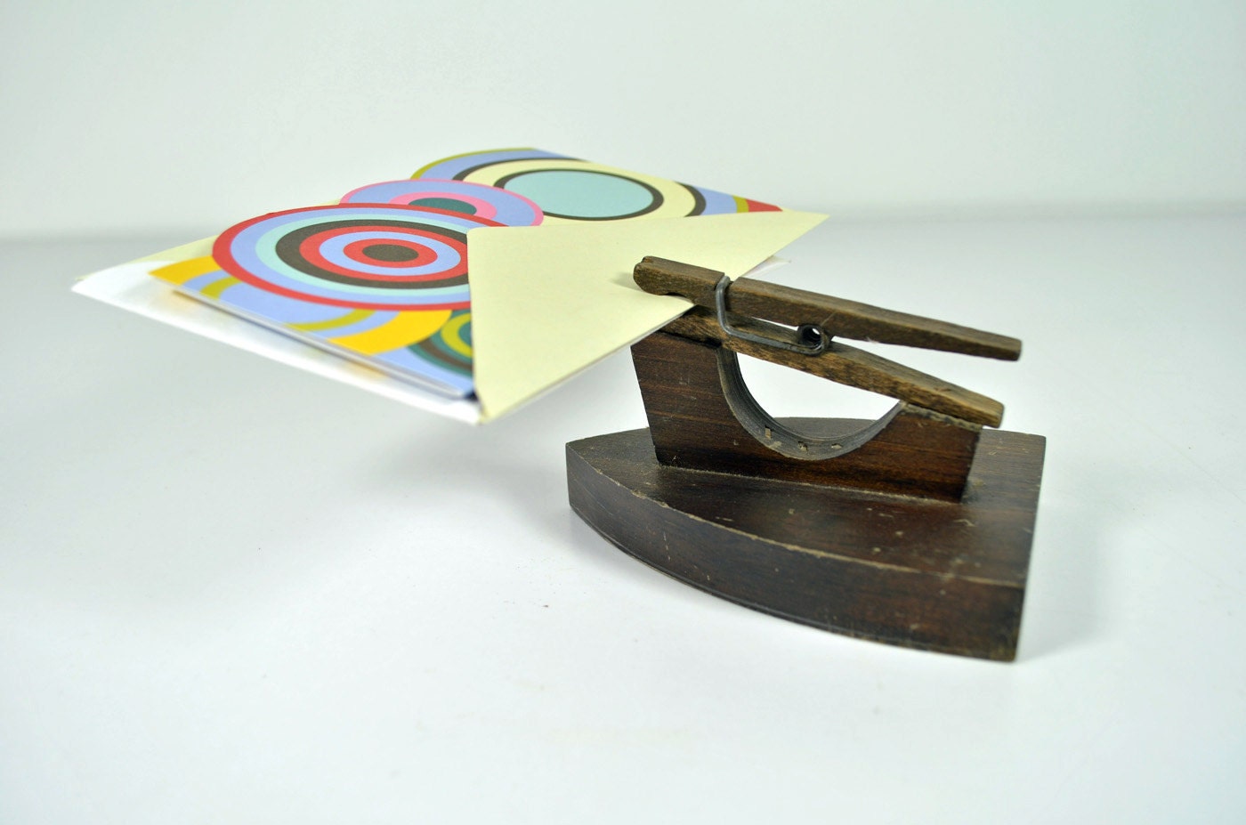 Vintage Wood Iron Letter Mail Clip Card Holder