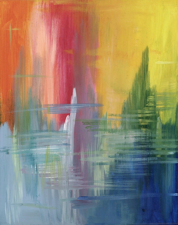 Colorful Original Abstract Painting 8X10 acrylic contemporary on art canvas - blue yellow orange