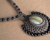 Onyx Macrame Necklace/ Copper and Brown/ Macrame Jewelry/ Micromacrame/ Healing Stone/ Fiber Art