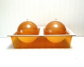 SALE Mid Century Orange Lucite Acrylic Double Serving Bowl Amber Serving Platter