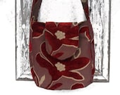Boho Bag Purse Burgundy Floral Cut Chenille