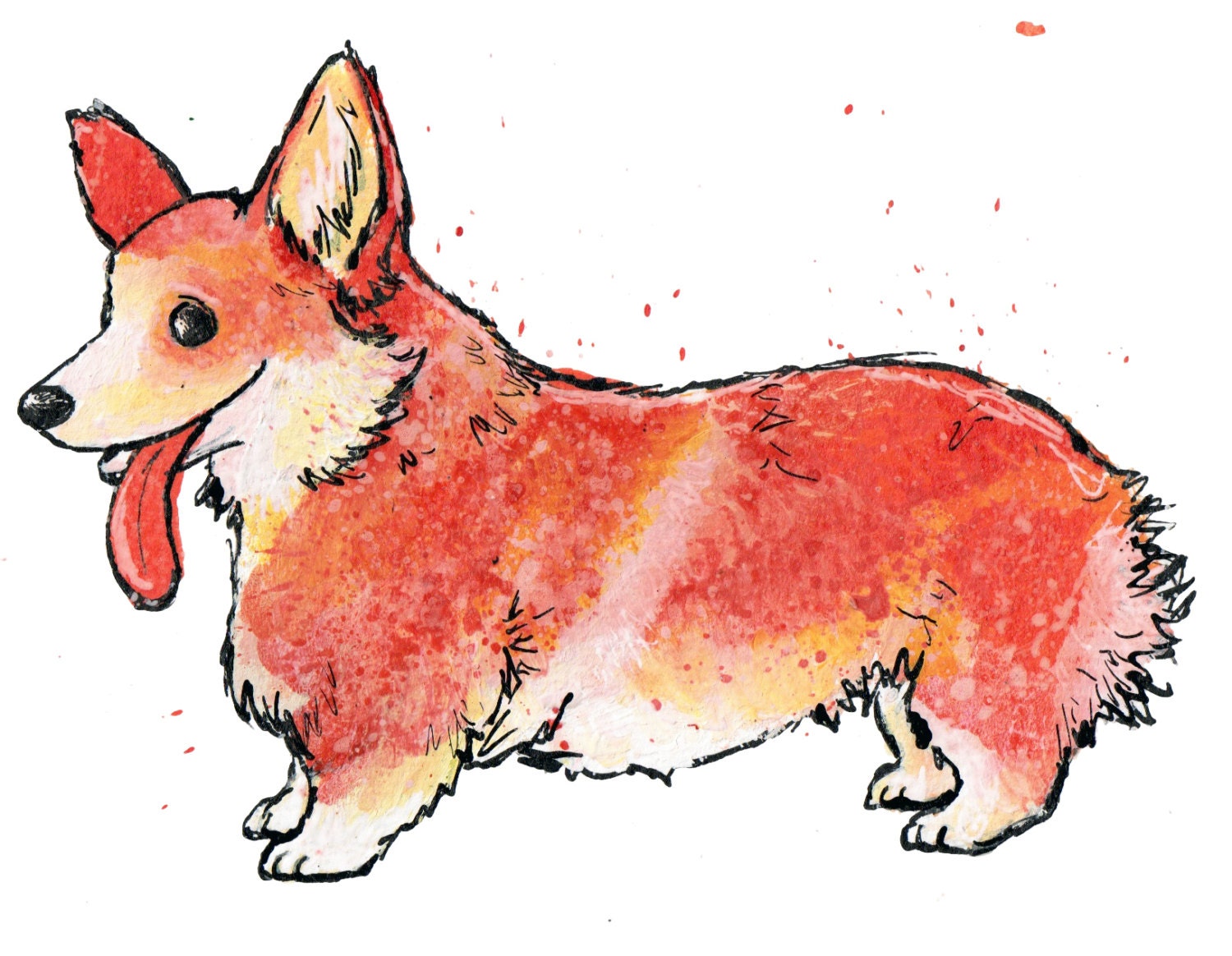 Corgi pen and ink original illustration
