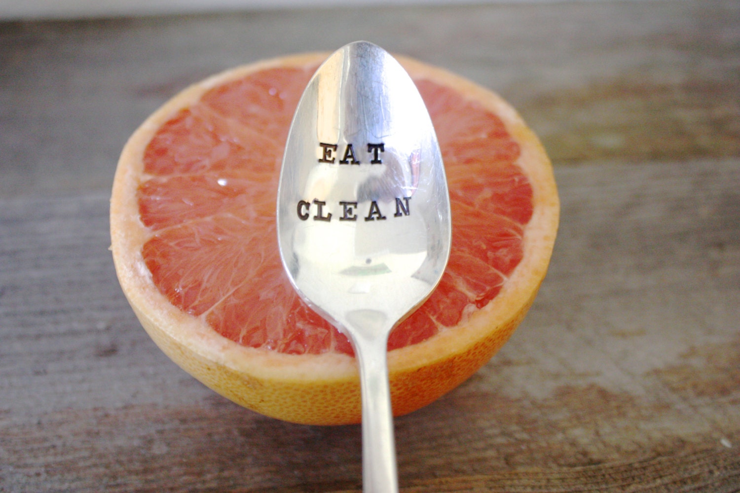 Eat Clean - Hand Stamped Spoon - Healthy Living -  Every Day Vintage - Birthday, Christmas, Under 25, Gifts