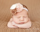 20%OFF.Baby Headband-Shabby Flower Headband.Ruffle Headband.Newborn Headband.Infant Headband.Flower Headband.Pink-Ivory Headband