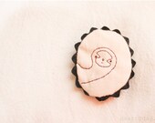 Sloth Cameo Brooch, Hand Embroidery, Black Ric Rac