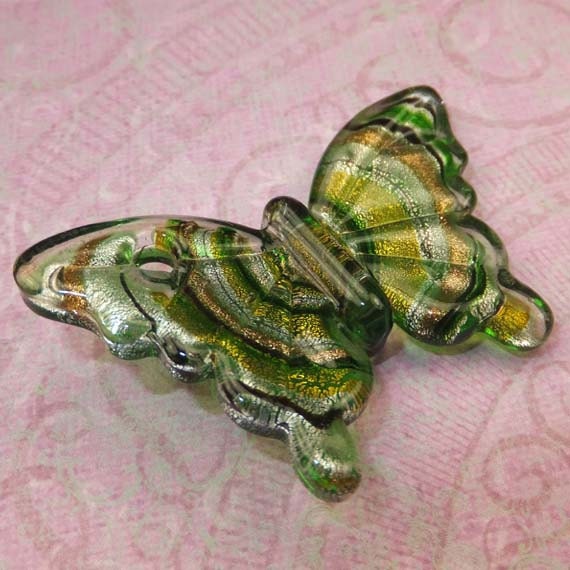 Big Green Lampwork Glass Butterfly  Pendant (1 Piece ) - Jewelry Supplies -KarPenaEnterprises