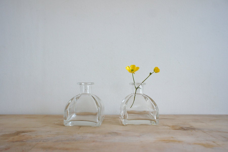 Vintage French Inkwells // Clear Glass // French Country Home Decor // Floral Vases // Cottage Chic // Minimalist neutrals beige