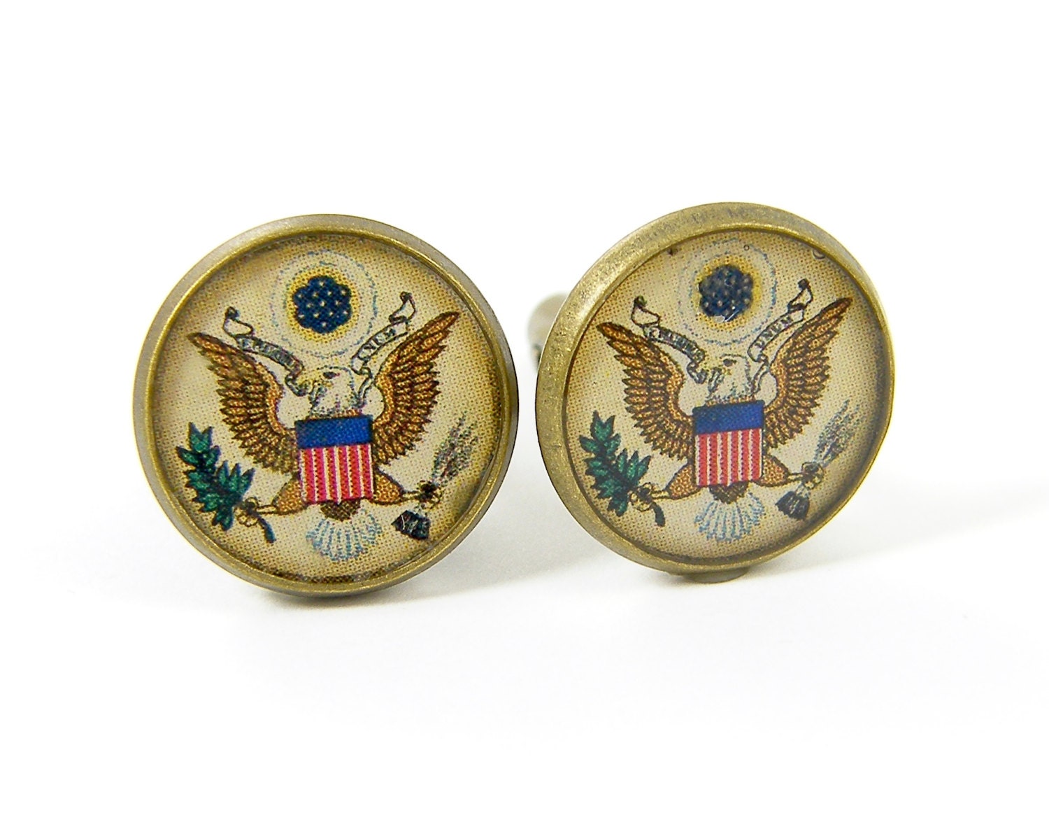 Eagle Cufflinks - Men's Patriotic USA Flag American Seal Cuff Links