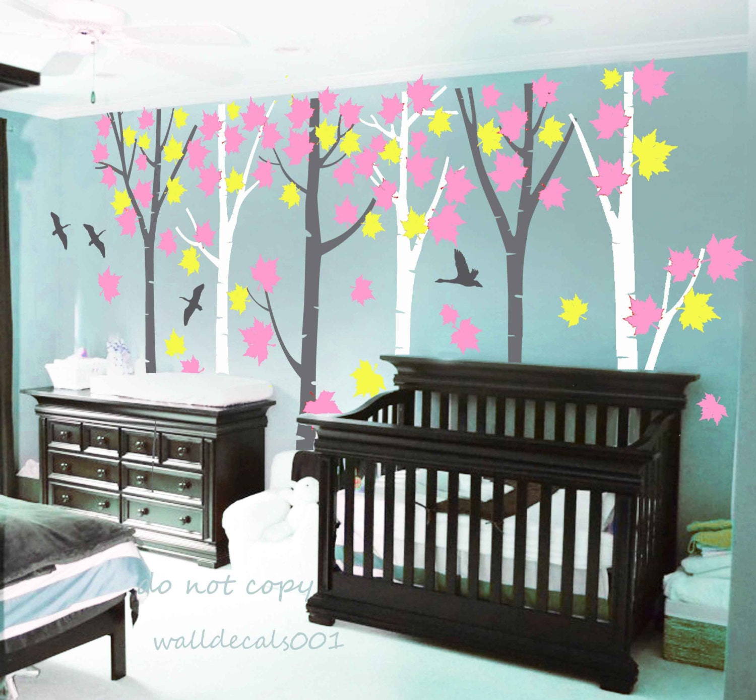 tree Wall Decals Kids decal baby nursery decalnature room decor wall decor wall art  - Birds in  Forest 6 trees
