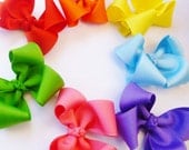 2.5 inch toddler bows--red orange yellow green blue purple hot pink--small gift set of 7 hair accessories for girls