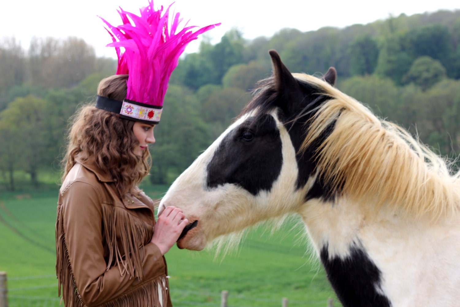 Pink Festival Feather Headband
