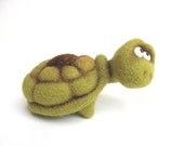Needle Felted Toy. Funny Turtle. Reptile Green Brown Home decor. Gift under 50