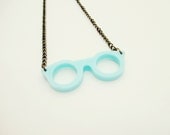 Retro Eye Glasses Necklace in Aqua